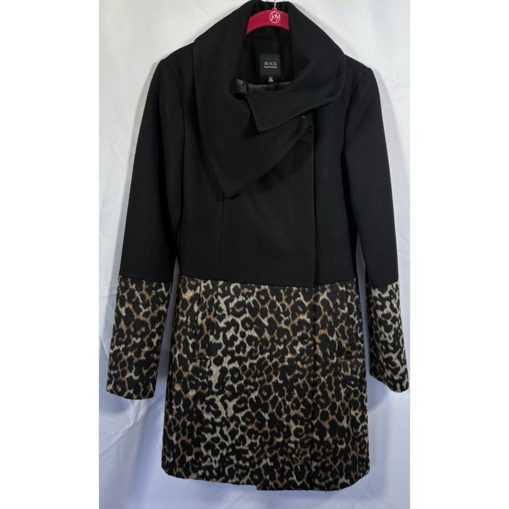 Saks‎ Fifth Avenue Womans coat Size XS/TP black and Leopard Button Closure